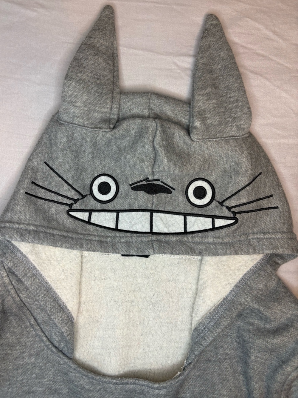 Totoro Anime Hoodie Fleece Pullover Gray Cosplay Sweatshirt Size M
